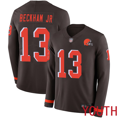 Cleveland Browns Odell Beckham Jr Youth Brown Limited Jersey #13 NFL Football Therma Long Sleeve